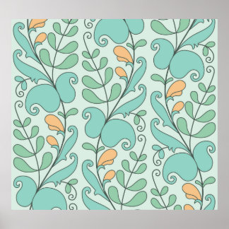 Poster Abstrato Floral: Padrão Sem Fios Vintage