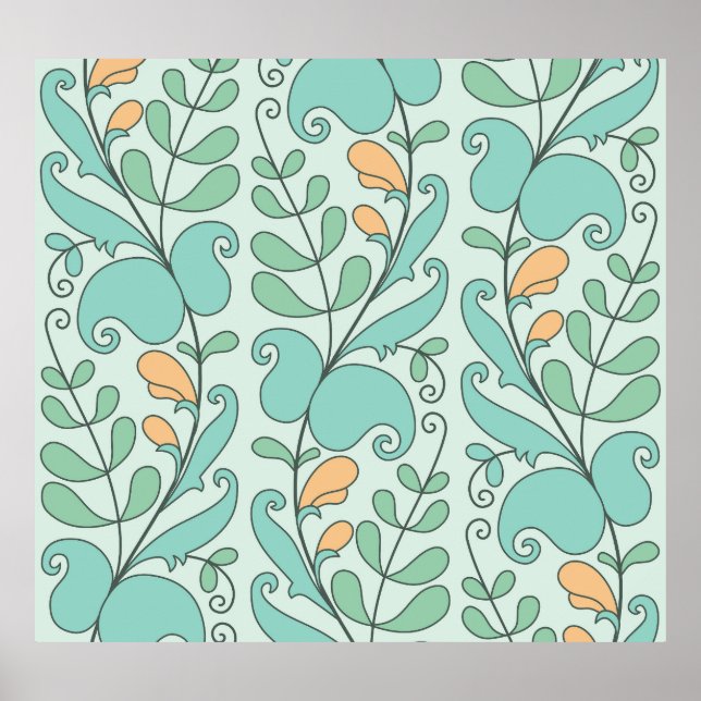 Poster Abstrato Floral: Padrão Sem Fios Vintage (Frente)
