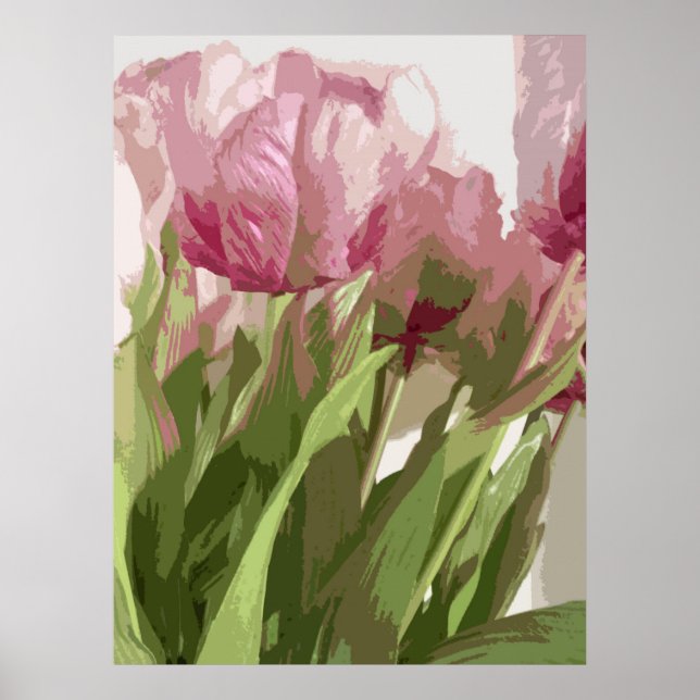 Poster Abstrato Floral - Tulipas Rosa 4 (Frente)