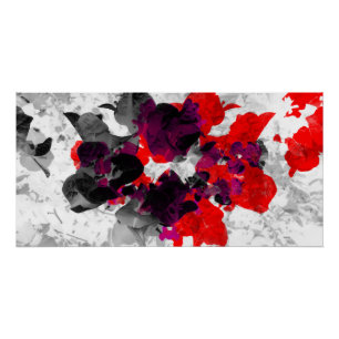 Póster Abstrato floral - vermelho e roxo sobre branco