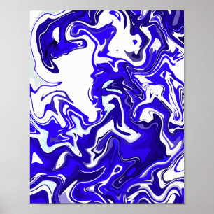 Poster Abstrato Fluido em Azul e Branco