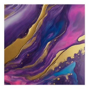 Póster Abstrato Fluxo Arroz Azul Roxo Dourado-