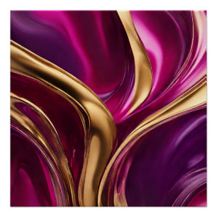 Póster Abstrato — Fluxo Arte-Fúcsia Roxo e Dourado-