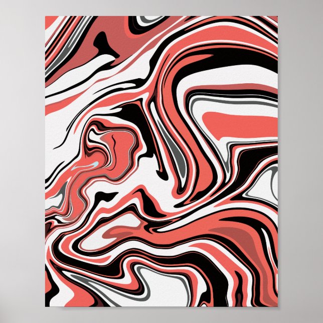 Poster Abstrato Fluxo de Laranja, Branco e Preto (Frente)