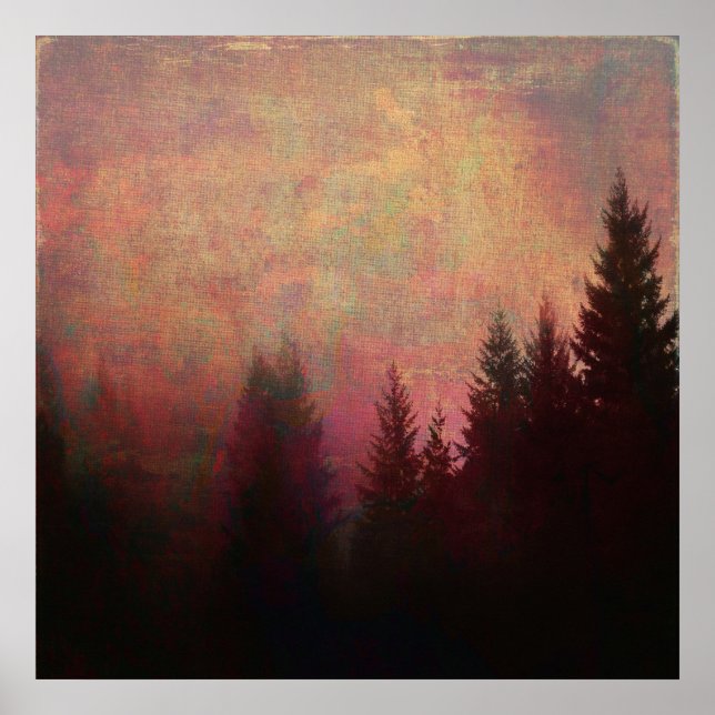 Póster Abstrato Forest Landscape Art Grunge Sky Colors (Frente)