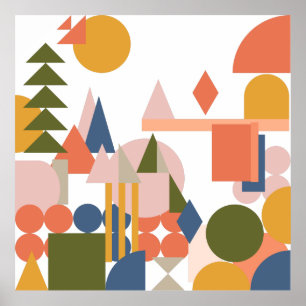 Poster Abstrato forma cores geométricas de folhetos da pa