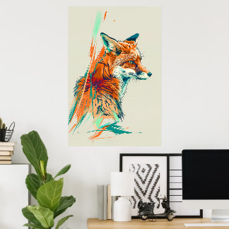 Poster Abstrato Fox Art Impressão, Ilustração Vibrante