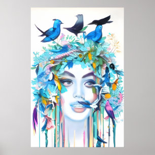 Poster Abstrato fundo com rosto de mulher