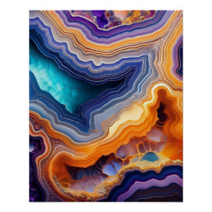 Póster Abstrato Geode Art - Camadas de Pedra Coloridas