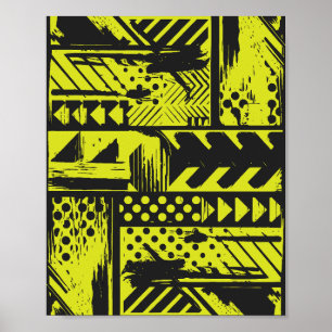 Poster Abstrato Geometria em Limão Amarelo e Preto