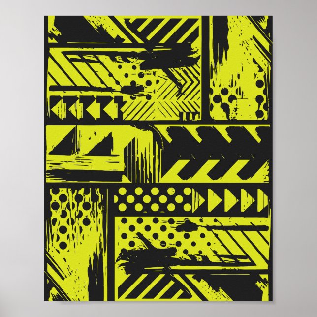 Poster Abstrato Geometria em Limão Amarelo e Preto (Frente)