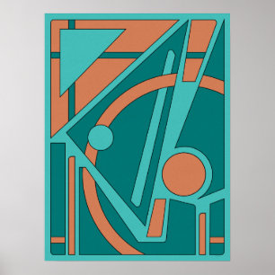Poster Abstrato geométrica em Teal e Coral