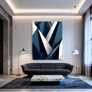 Poster Abstrato Geométrico 3D Azul Moderno