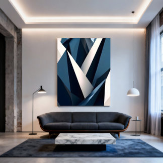 Poster Abstrato Geométrico 3D Azul Moderno