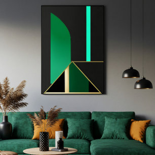 Poster Abstrato Geométrico Art Déco Verde Esmeralda e Dou