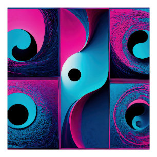 Póster Abstrato Geométrico Azul Preto Rosa