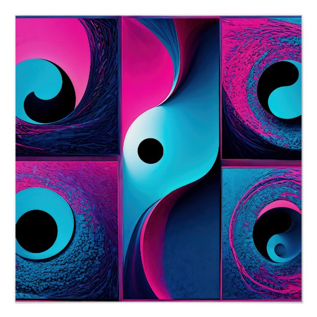 Póster Abstrato Geométrico Azul Preto Rosa (Frente)