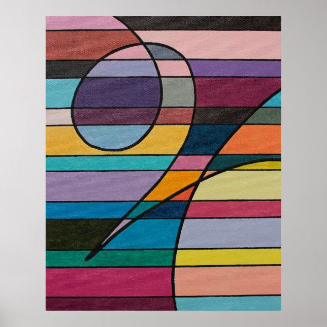 Poster Abstrato Geométrico com Listras e Curvas Ousadas (Frente)