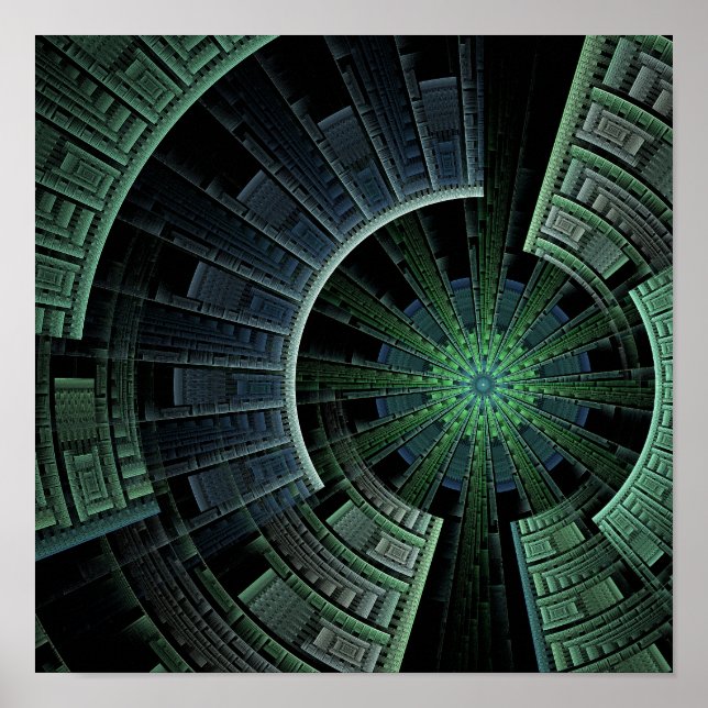 Poster Abstrato Geométrico de Pod Verde Cósmico (Frente)
