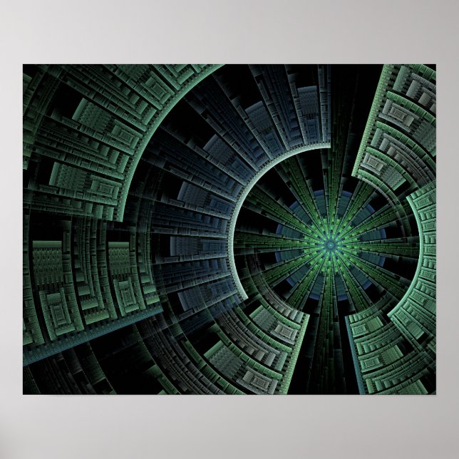 Póster Abstrato Geométrico de Pod Verde Cósmico (Frente)
