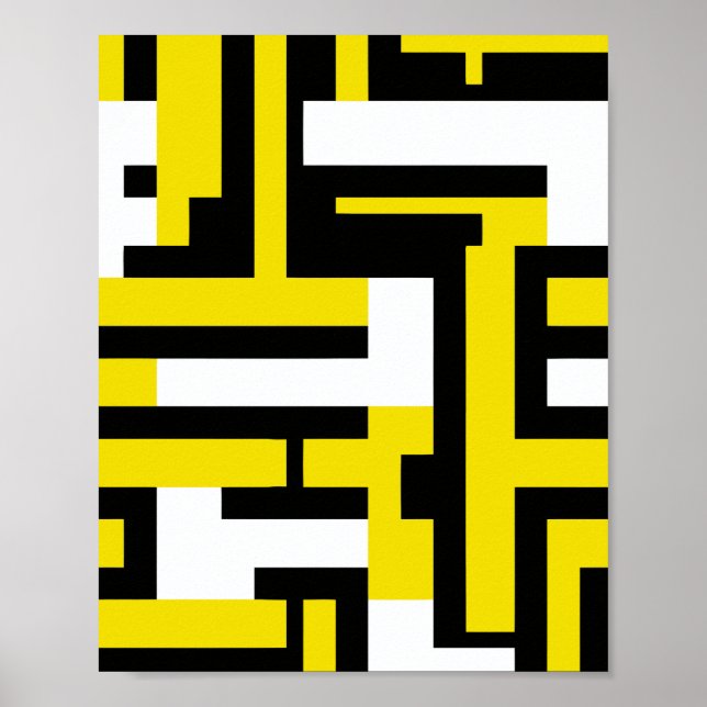 Poster Abstrato Geométrico em Amarelo, Branco e Preto (Frente)