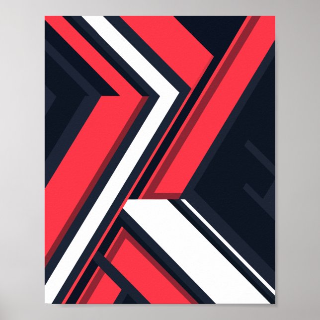 Poster Abstrato geométrico em vermelho, branco e preto (Frente)