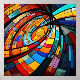 Poster Abstrato geométrico em vidro colorido