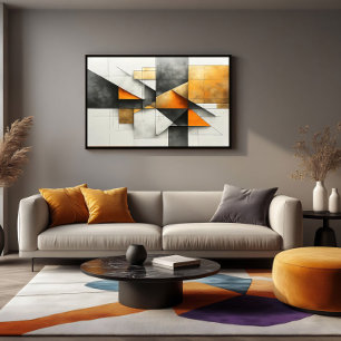 Poster Abstrato Geométrico Industrial Laranja Dourado Cin