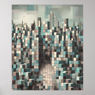 Poster Abstrato Geométrico Mínimo da paisagem urbana mode