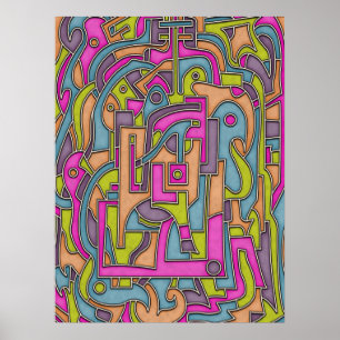 Poster Abstrato Geométrico Mod dos Anos 60 Colorido