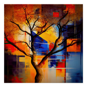 Póster Abstrato Geométrico Moderno com Árvore