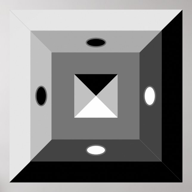 Poster Abstrato Geométrico Moderno Preto, Cinza e Branco (Frente)