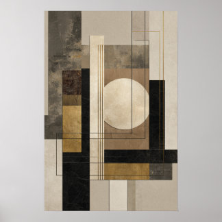 Poster Abstrato Geométrico Neutro, Bege Preto Dourado