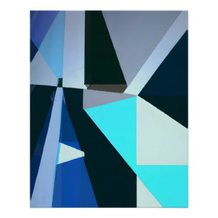 Póster Abstrato Geométrico Ousado em Azuis Resfriados
