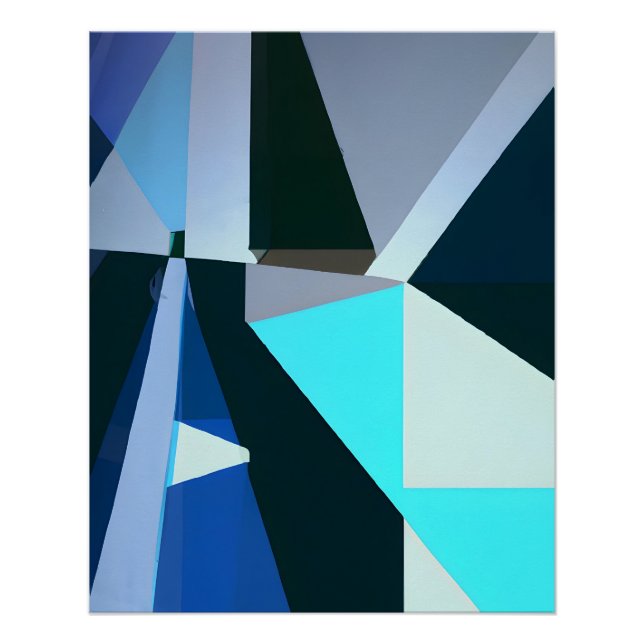 Póster Abstrato Geométrico Ousado em Azuis Resfriados (Frente)