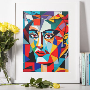 Poster Abstrato Geométrico Retrato de Mulher Cubista