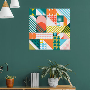 Poster Abstrato Geométrico Retroativo em Negrito com Padr