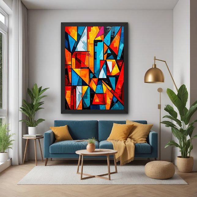 Póster Abstrato Geométrico Vívido - Arte de Muro Cubist D (Criador carregado)