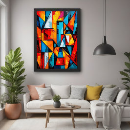Poster Abstrato Geométrico Vívido - Arte de Muro Cubist D