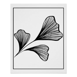 Póster Abstrato Ginkgo Leaf Line Art - Arte Moderna Elega