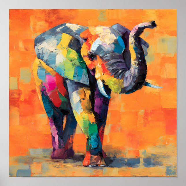 Poster Abstrato Happy Rainbow Elephant (Frente)