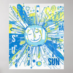 Poster Abstrato Happy Whimsical Sun Word Art