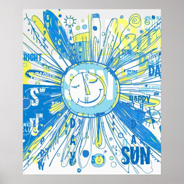Poster Abstrato Happy Whimsical Sun Word Art (Frente)