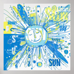 Poster Abstrato Happy Whimsical Sun Word Art
