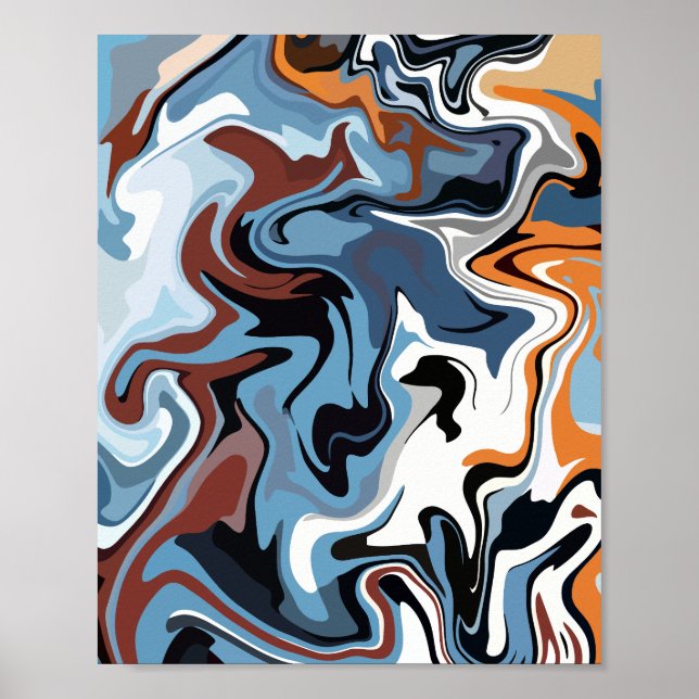 Poster Abstrato Harmonia de Tons Azuis e Terrestres (Frente)