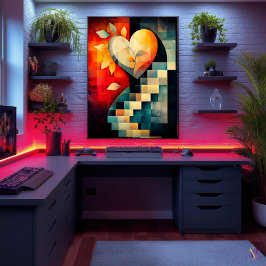 Poster Abstrato Heart Art - Geométrico Love Design