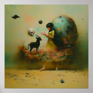 Poster Abstrato Horns Cat Skull Witchy AI Art Matage Valo