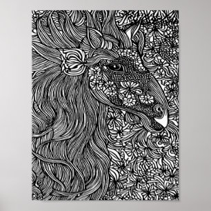 Poster Abstrato Horse face Flores Tinta Original