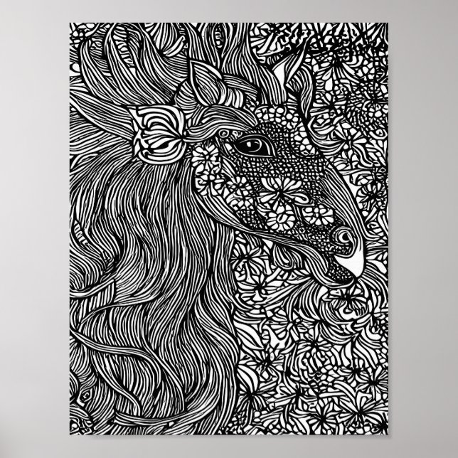 Poster Abstrato Horse face Flores Tinta Original (Frente)