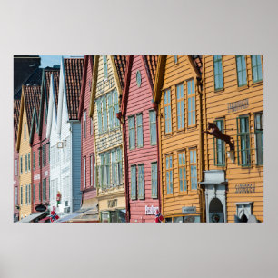 Poster Abstrato imagem Tyske Bryggen casas de madeira Ber
